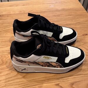 Puma Black and White Sneakers with Gold Snake Print
